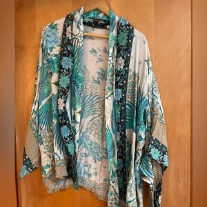 Spell Floral Kimono with Teal and White Patterns